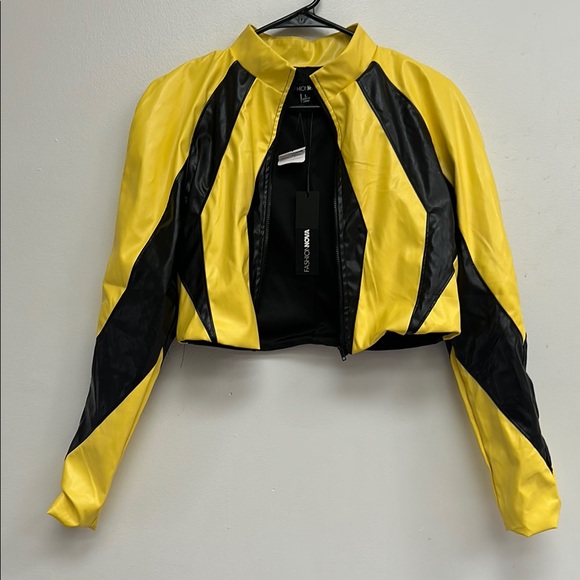 Yellow and Black Women's Two Piece Faux Leather Set - Picture 2 of 9